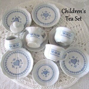 KIDS' CHINA TEA SET: CUPS, PLATES, CREAMER, SUGAR, 12-Pc DOLL & CHILD PARTY SET